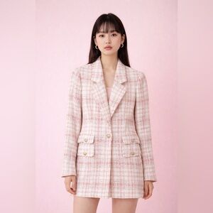 NWT $595 Rebecca Taylor Gabrielle Plaid Tweed Blazer Jacket chanel pink 0 XS XXS